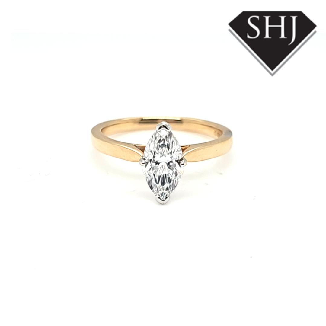 18ct Yellow Gold Lab Created Marquis Diamond Ring
