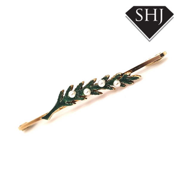 15ct Yellow Gold Pearl Fern Brooch