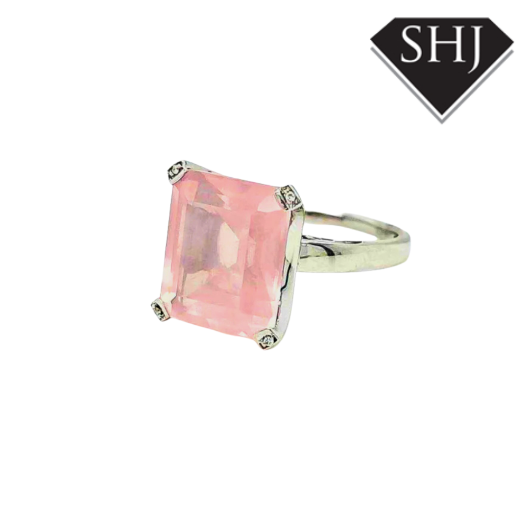9ct White Gold Pink Quartz & Diamond Ring