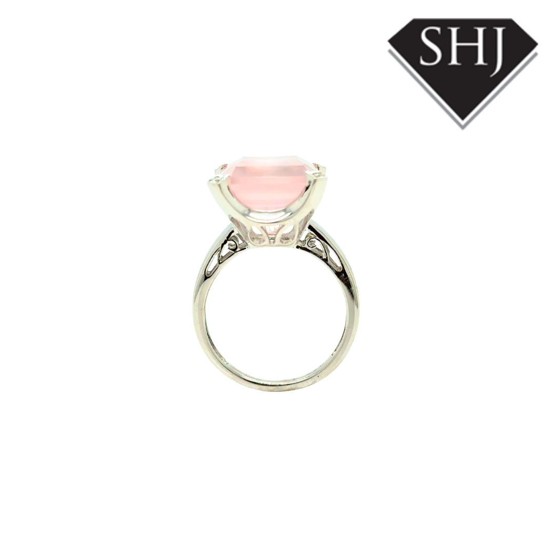 9ct White Gold Pink Quartz & Diamond Ring