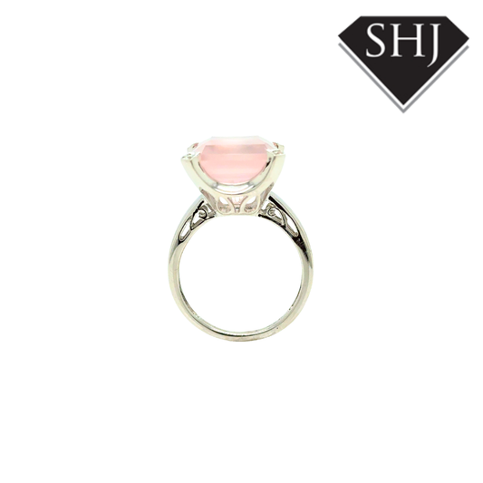 9ct White Gold Pink Quartz & Diamond Ring