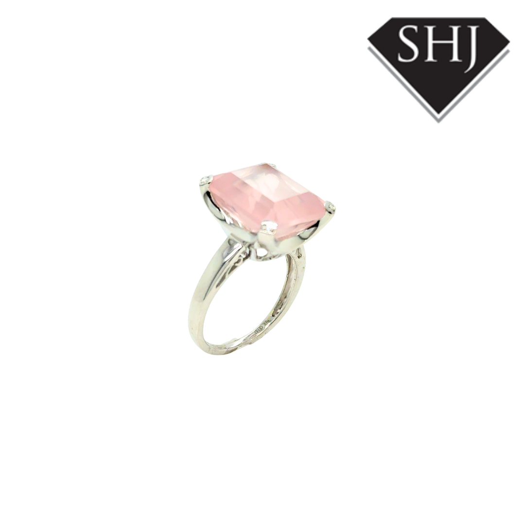 9ct White Gold Pink Quartz & Diamond Ring