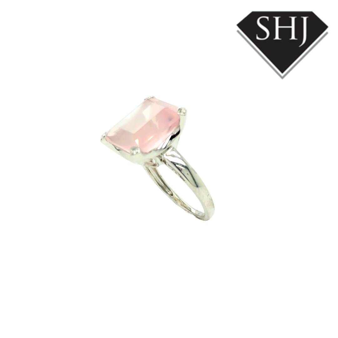 9ct White Gold Pink Quartz & Diamond Ring