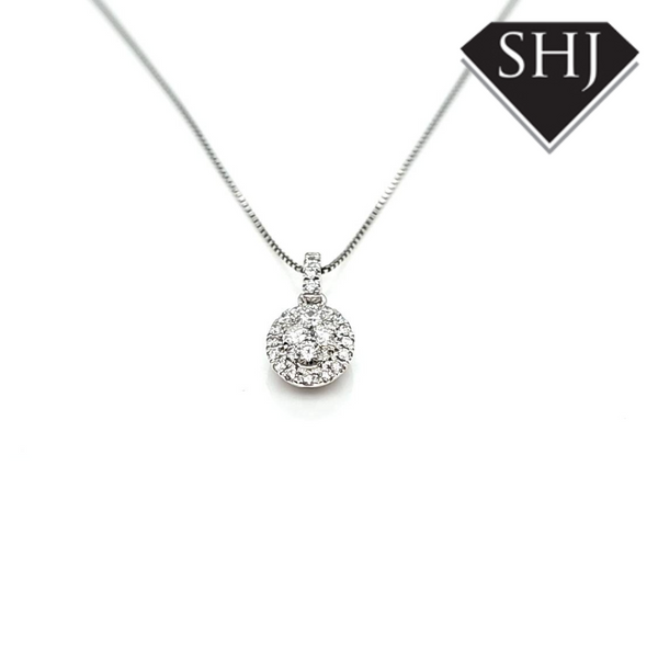 9ct White Gold Diamond Cluster Pendant