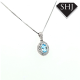 9ct White Gold Aqua and Diamond Pendant