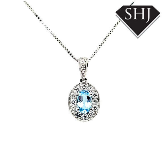 9ct White Gold Aqua and Diamond Pendant