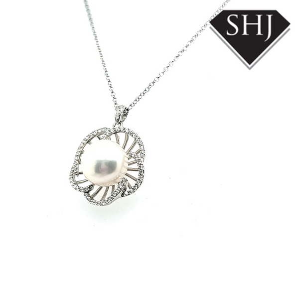 Silver CZ and Fresh Water Pearl Pendant
