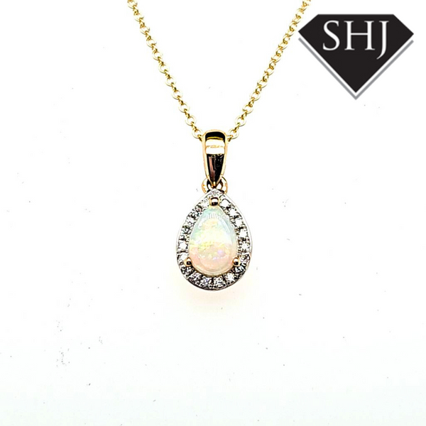 9ct Yellow Gold Opal and Diamond Pendant