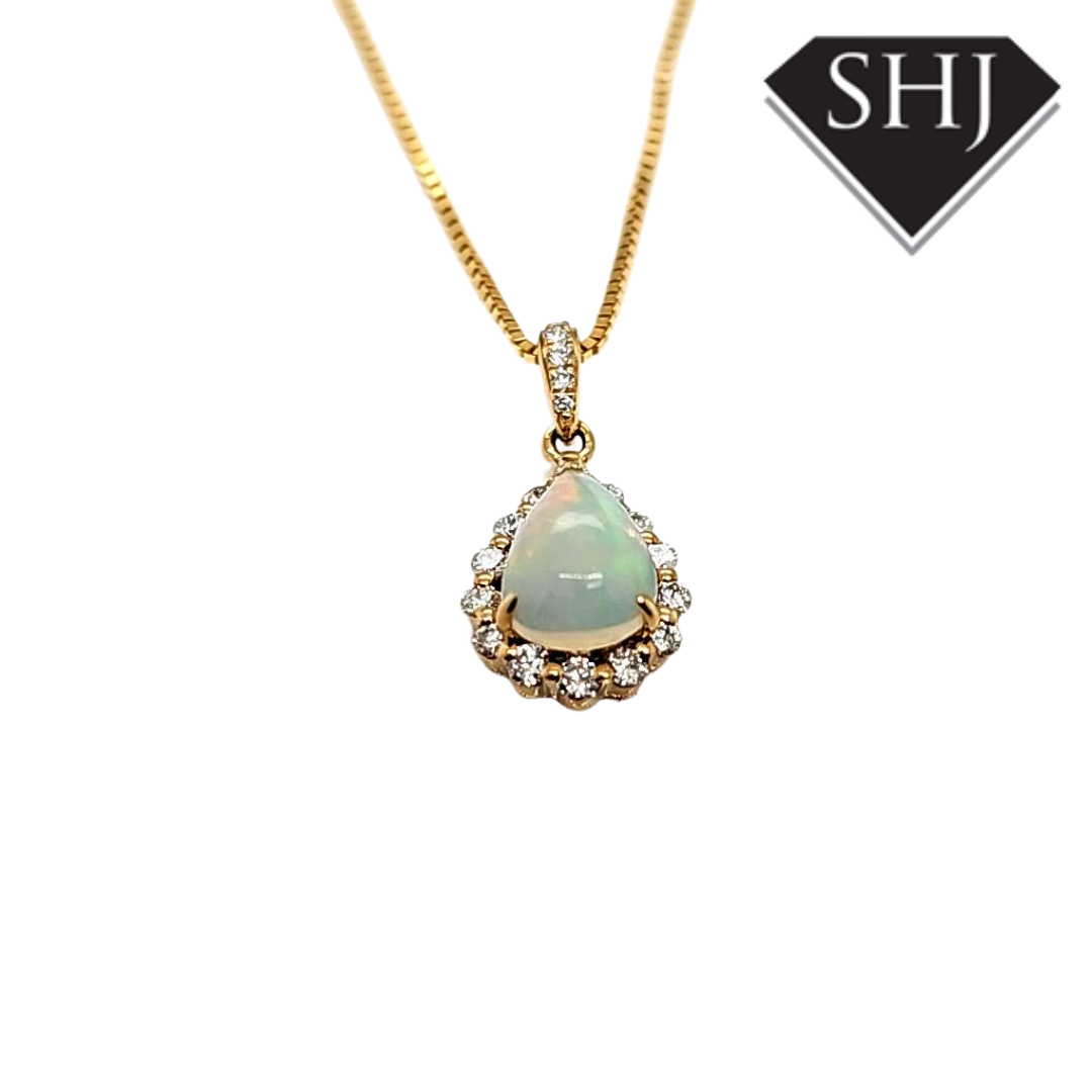 9ct Yellow Gold Opal and Diamond Pendant