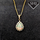 9ct Yellow Gold Opal and Diamond Pendant