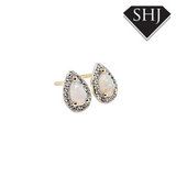 9ct Yellow Gold Opal and Diamond Earrings