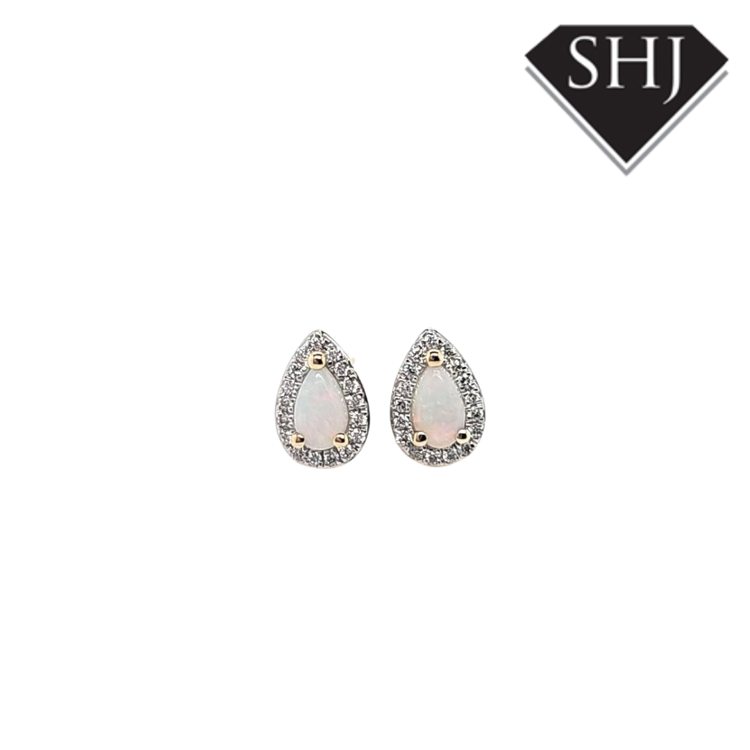 9ct Yellow Gold Opal and Diamond Earrings