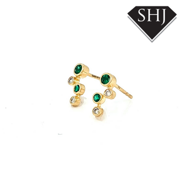 9ct Yellow Gold Emerald and Diamond Earring