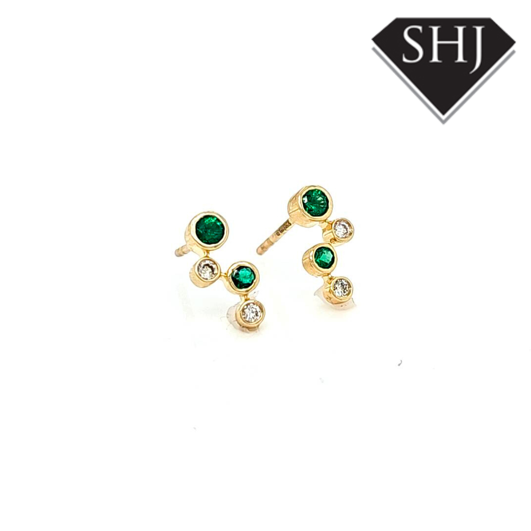 9ct Yellow Gold Emerald and Diamond Earring
