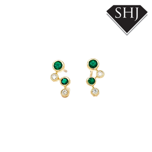 9ct Yellow Gold Emerald and Diamond Earring