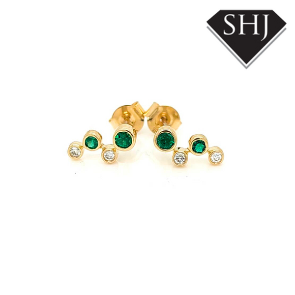 9ct Yellow Gold Emerald and Diamond Earring