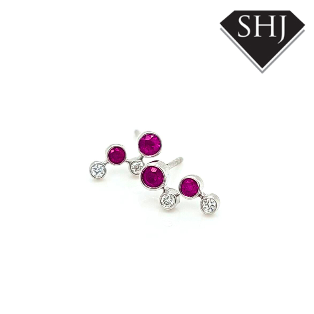 9ct White Gold Ruby and Diamond Earring
