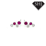 9ct White Gold Ruby and Diamond Earring