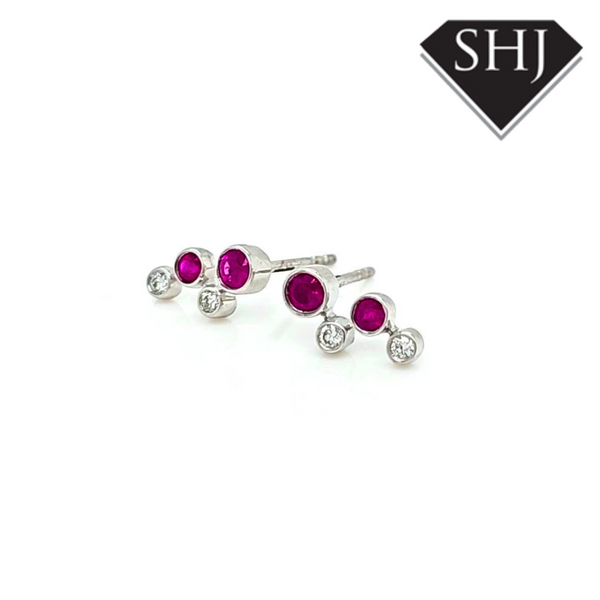 9ct White Gold Ruby and Diamond Earring