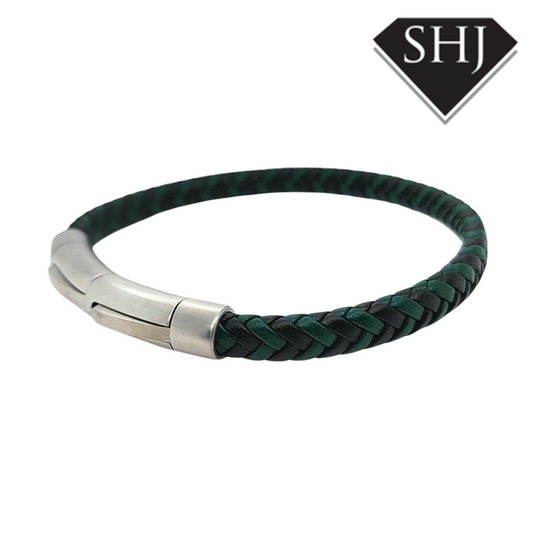 Green & Black Leather Bracelet