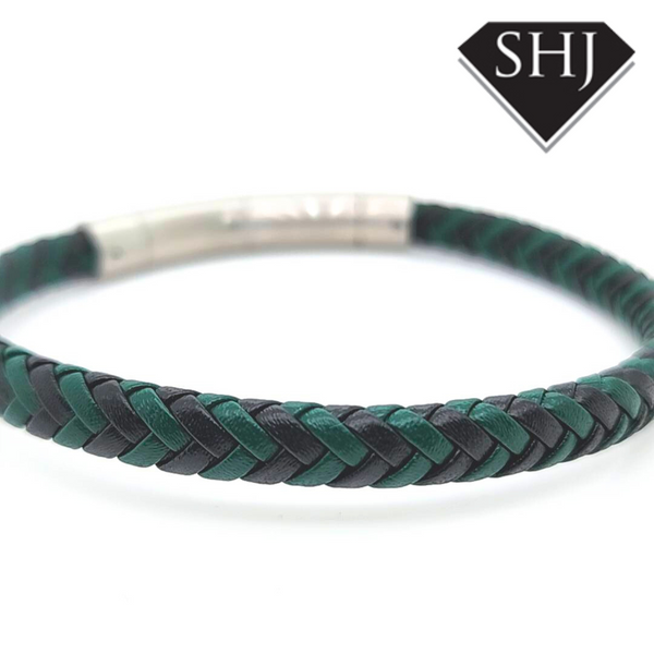 Green & Black Leather Bracelet