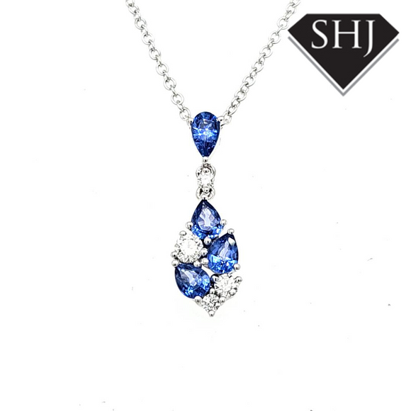 18ct White Gold Sapphire and Diamond Pendant