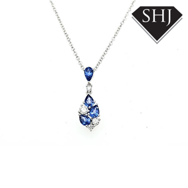 18ct White Gold Sapphire and Diamond Pendant