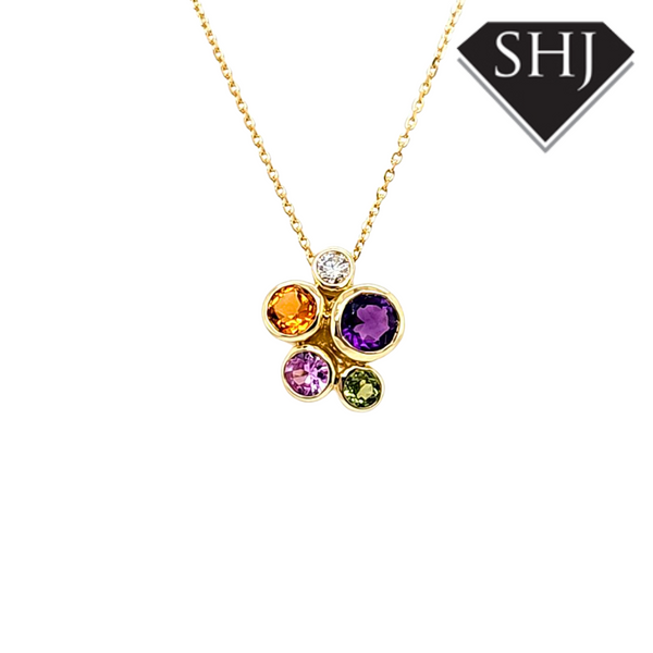 9ct Yellow Gold Diamond and Multi Stone Pendant