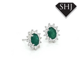 9ct White Gold Diamond and Emerald Earrings