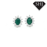9ct White Gold Diamond and Emerald Earrings