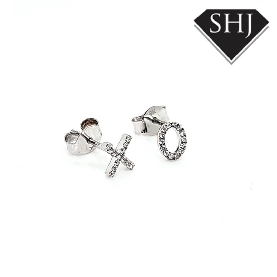 9ct White Gold Diamond X and O Earrings