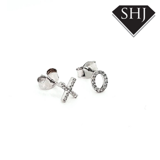9ct White Gold Diamond X and O Earrings
