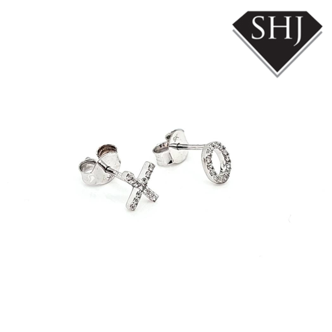 9ct White Gold Diamond X and O Earrings