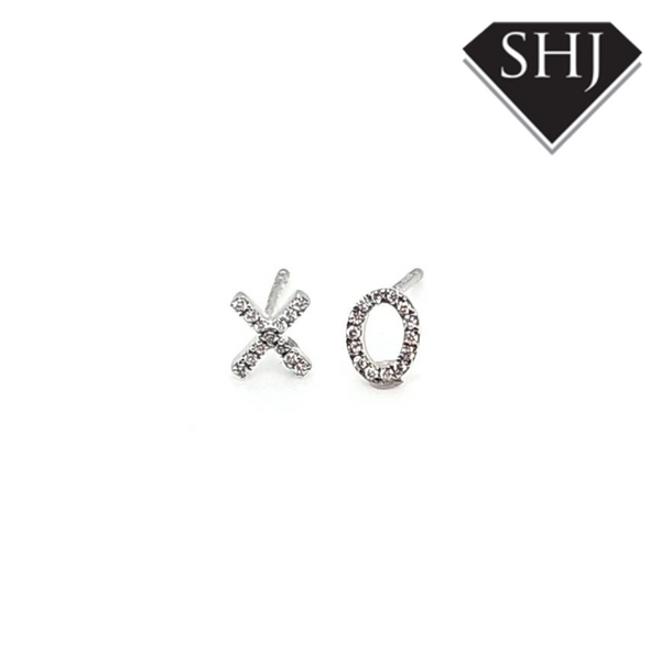 9ct White Gold Diamond X and O Earrings