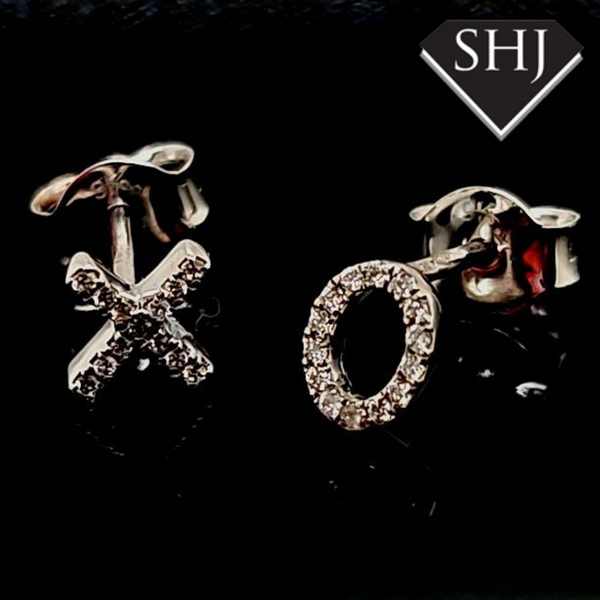 9ct White Gold Diamond X and O Earrings