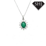 9ct White Gold Emerald and Diamond Pendant 1.09ct