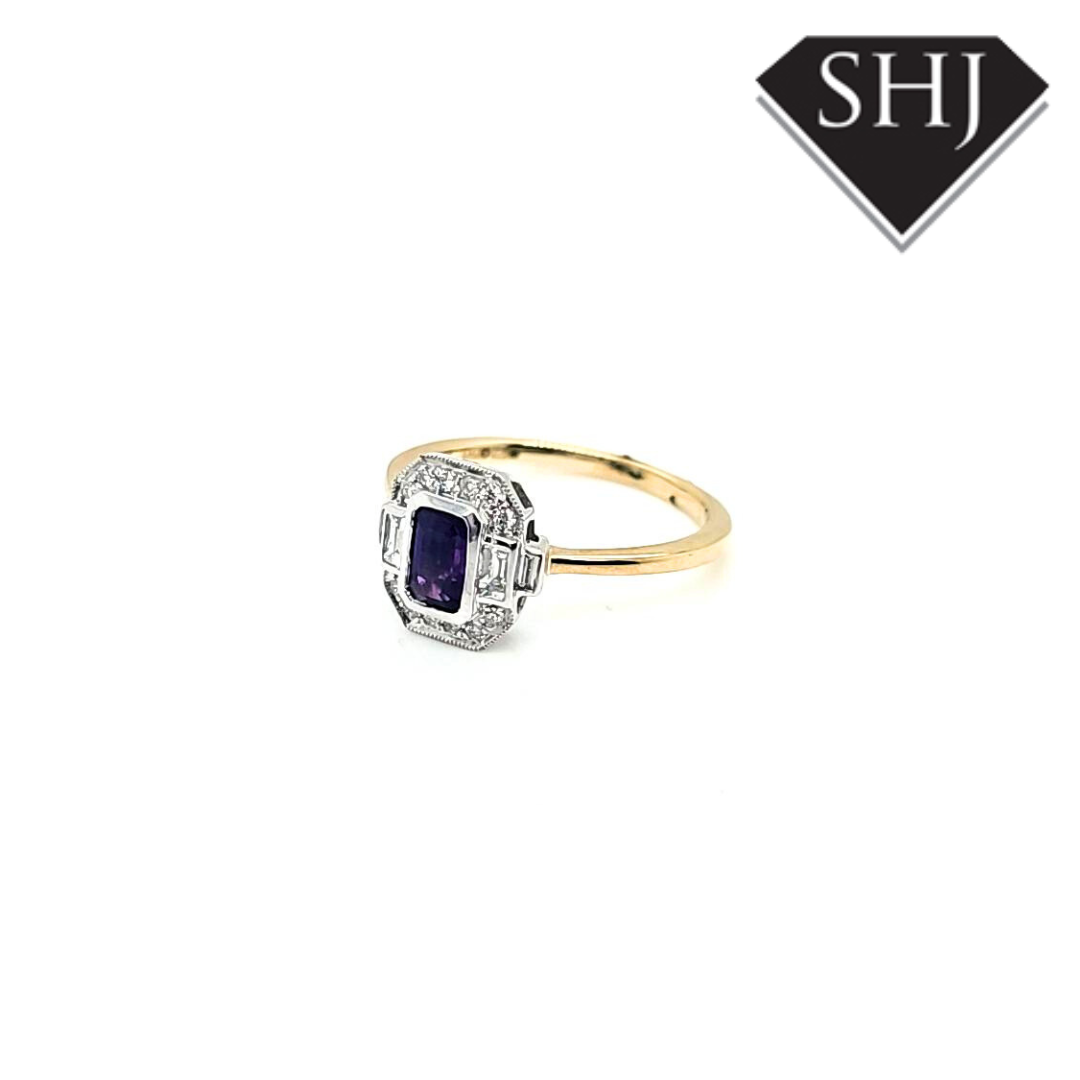9ct Yellow Gold Amethyst and Diamond Cluster 0.77ct