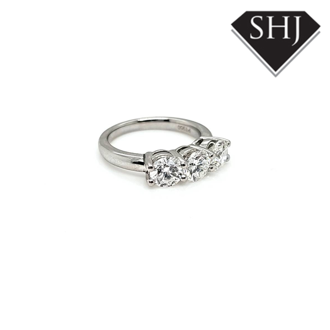 All Platinum 3 Stone Diamond Ring 2.10ct
