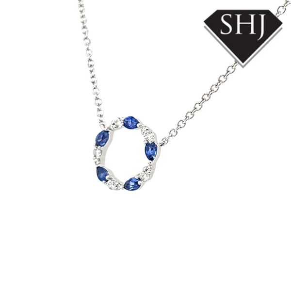 18ct White Gold Sapphire and Diamond Pendant