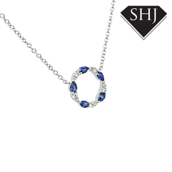 18ct White Gold Sapphire and Diamond Pendant