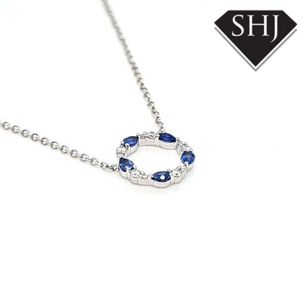 18ct White Gold Sapphire and Diamond Pendant