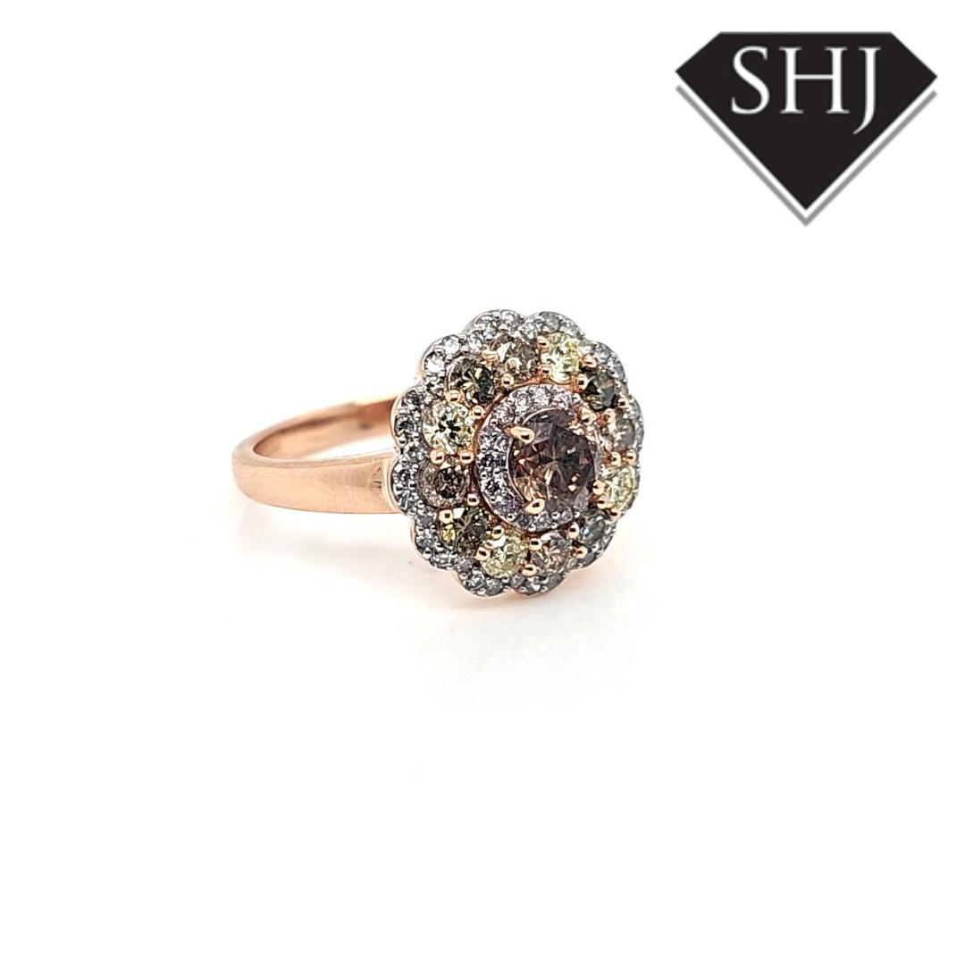 14ct Yellow Gold Champagne & Other Colour Diamond Cluster Ring