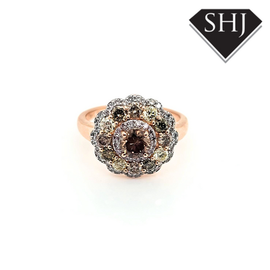 14ct Yellow Gold Champagne & Other Colour Diamond Cluster Ring