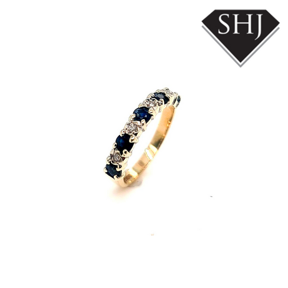 9ct White Gold/Yellow Gold Sapphire and Diamond Eternity Ring 'O'