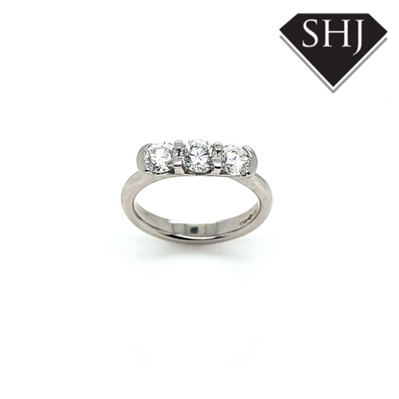 Platinum 3 Stone Diamond Ring 0.93ct 'M'