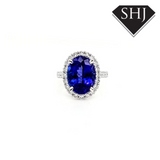 Appro Platinum Tanzanite and Diamond Ring