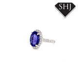 Appro Platinum Tanzanite and Diamond Ring