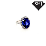 Appro Platinum Tanzanite and Diamond Ring