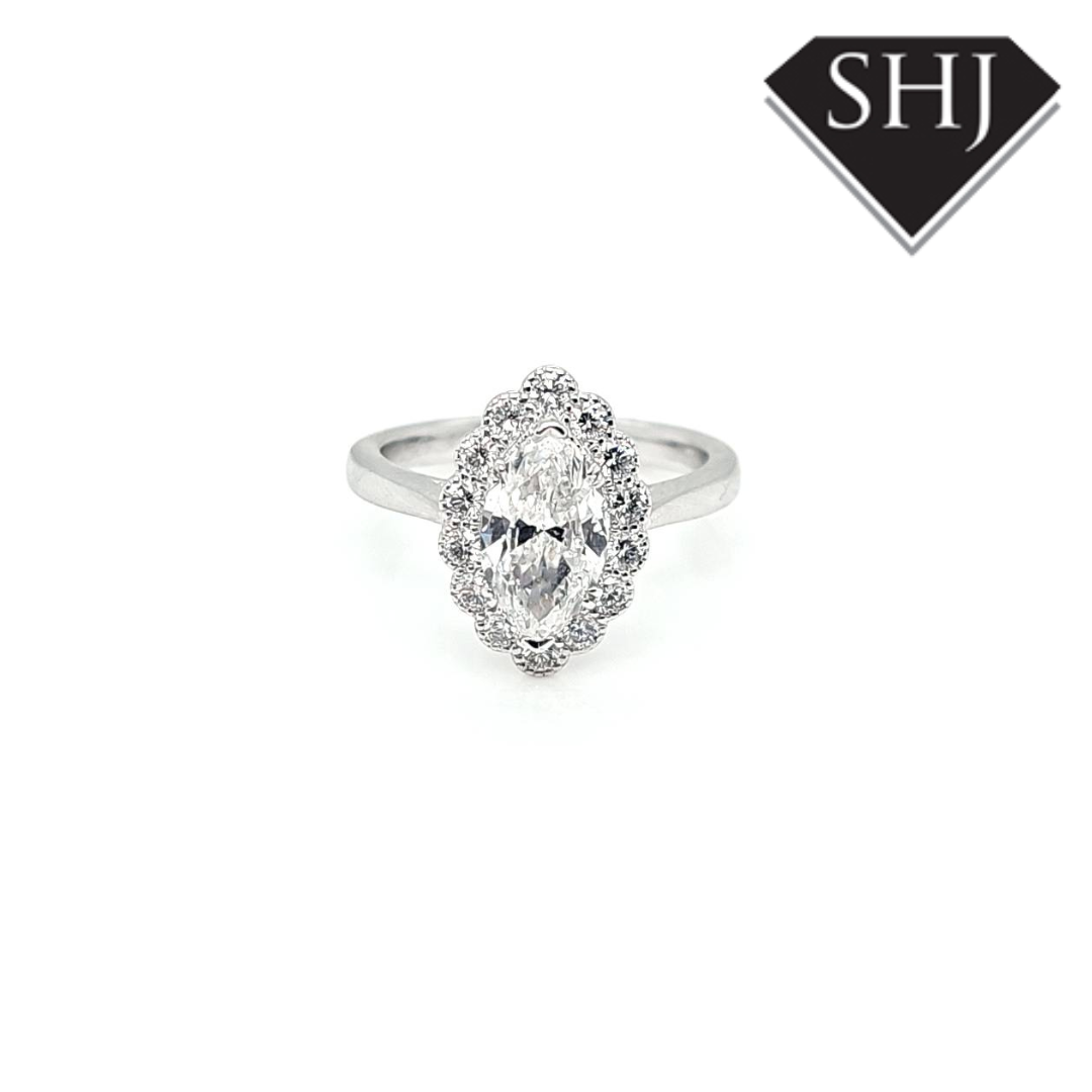 Appr 18ct White Gold Diamond Marquise Cluster Ring