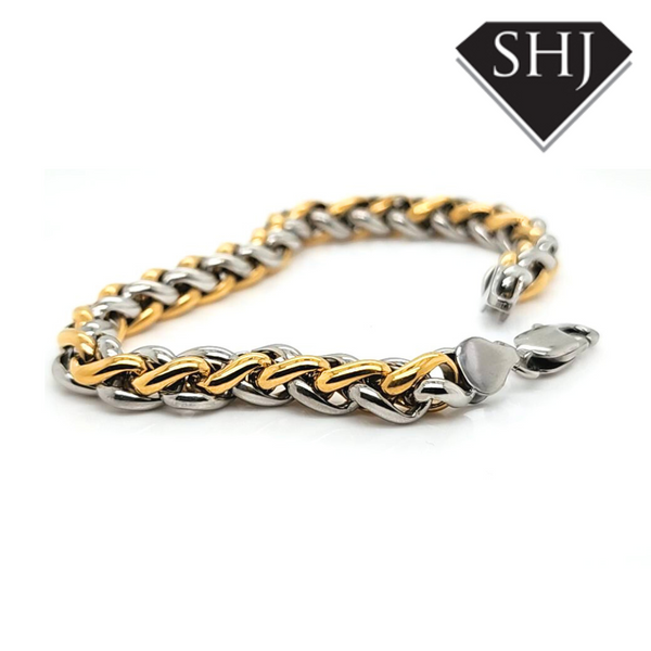 Stainless Steel and Gold Plated 2 Tone Spiga Bracelet